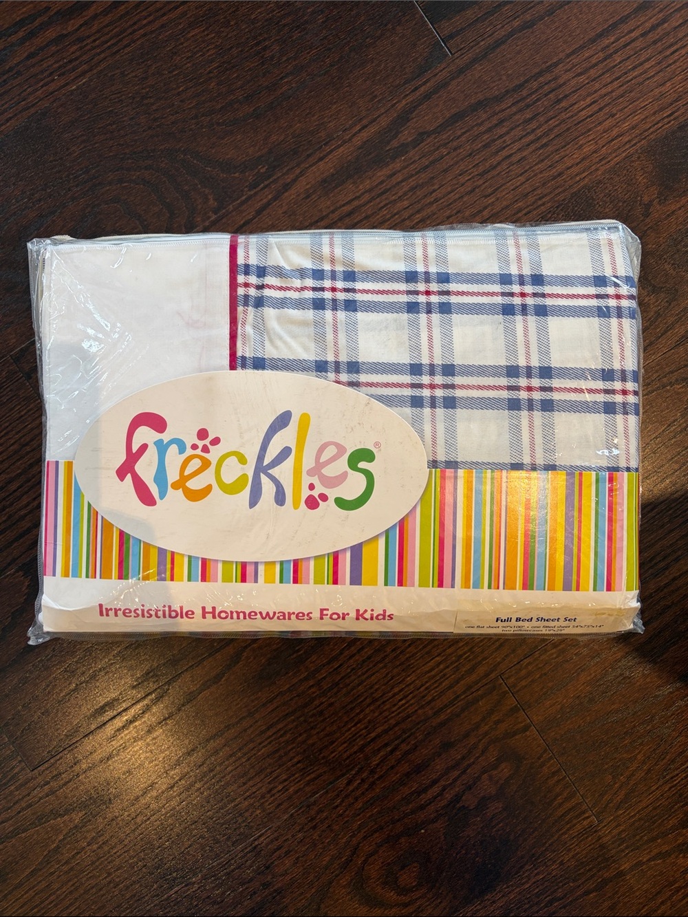 Freckles Kids Full Double Bed Sheet Set - White, Navy & Red Plaid